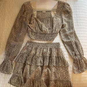 Altar'd State Leopard Print Ruffle Skirt (S) and Blouse (XS)